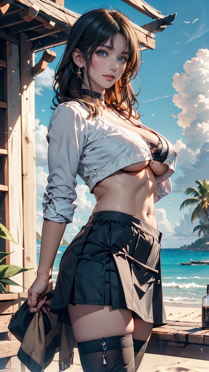 A photograph of a woman in a bikini standing in front of a building in rubble, documentary photography, Nikon D850