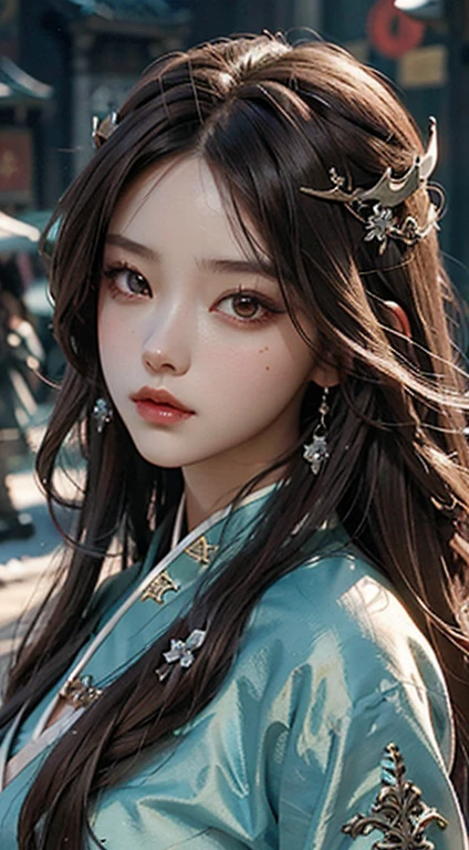 ((best best quality)), ((MasterPiece)), (Detail:1.4), 3D, A beautiful cyberpunk female image,HDR（high dynamic range）,RayTrace,nvidia rtx,The ultra-Resolution,Unreal 5,Subsurface scattering、pbr texturing、postprocessing、Anisotropic Filtering、depth offield、Maximum Clarity and Clarity、Many-Layer Textures、Albedo and Specular map、Surface coloring、Mitsu-Accurate simulation of material interactions、Perfect Scale、octanerendering、Two-colored light、large aperture、low ISO、white balance、Rule of Thirds、8K RAW、beautiful bright pupils，flowing robe，Fine pupils，Detailed face and eyes，Long Lashes，Blushlush，voluminous hair，Tender red lips