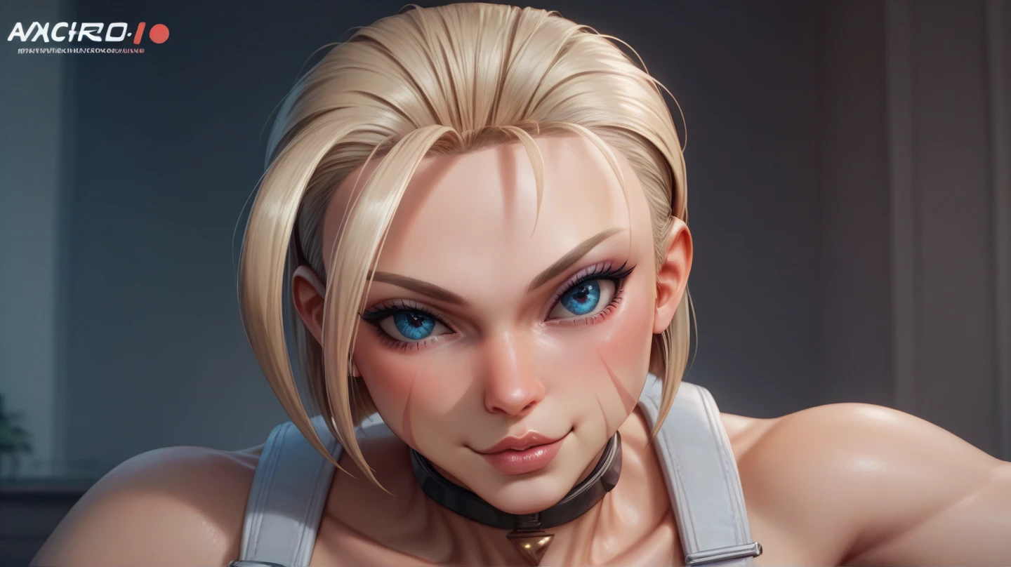 Cammy white detailed hair provocative posture detailed eyes seductive and attractive look with cute smile 