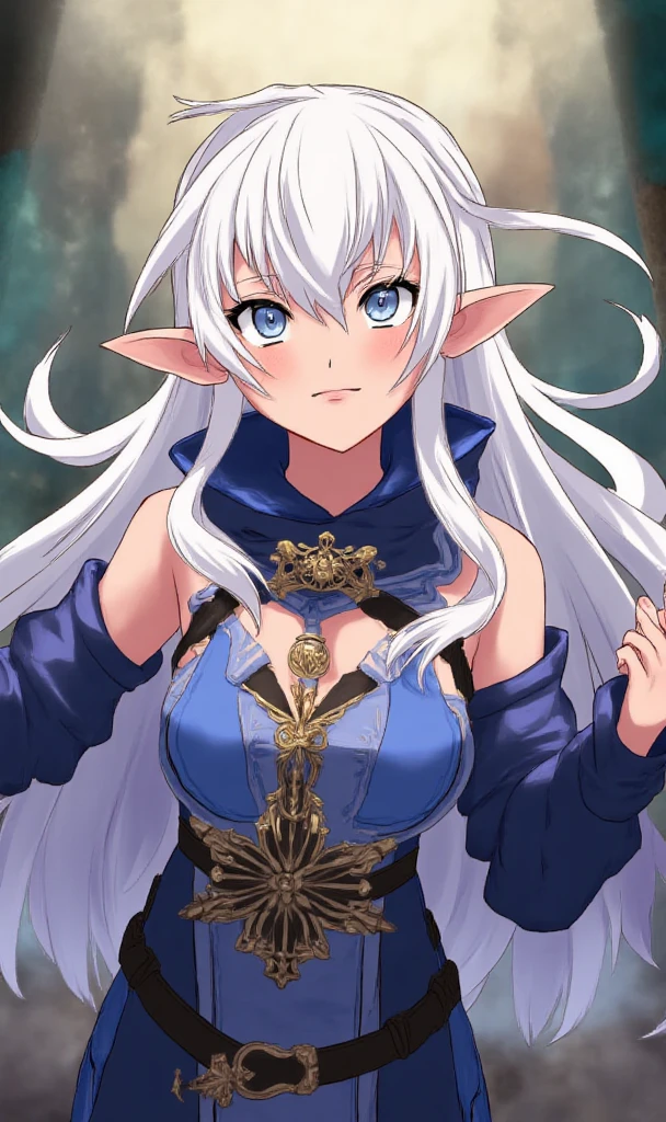 tavern room, on bed, inn, smile, Smiling, solo, 1girl, soft smile, slender figure, slim, young girl, short height, full cheeks, skinny, short height, Sexy, Beautiful composition, the trees, beatiful face, handsome body (Body Full 1.1.), Beautiful figure, in full height (Body Full 1.1.), closed mouth, tongue out, Digital Art, sexypose, beautiful breasts, small-sized breasts, High Elf Knight(Body Full 1.1) elf, (Dark Blue eyes:1.5), white hair, long hair, braid on hair, silver hair, Knight, Beautiful figure, beautiful breasts, (Fullness of the body.1,1) silver hair, Hair between the eyes, hairlong, straight hair, pointed ears, long ears, side locks, bangs, Asymmetrical Clothing, elf, (Masterpiece:1.2), Best Quality, High Resolution, Unity 8k Wallpaper, (illustration:0.8), (beautiful detail eyes:1.6), extremely detailed face, perfect lighting, extremely detailed CGI, (perfect arms, perfect anatomy), epic composition, plate armor, knight armor, spear in hand, hair braid on head, braid, tress, tress on head, golden spear, looking at viewer, necklace, cleavage