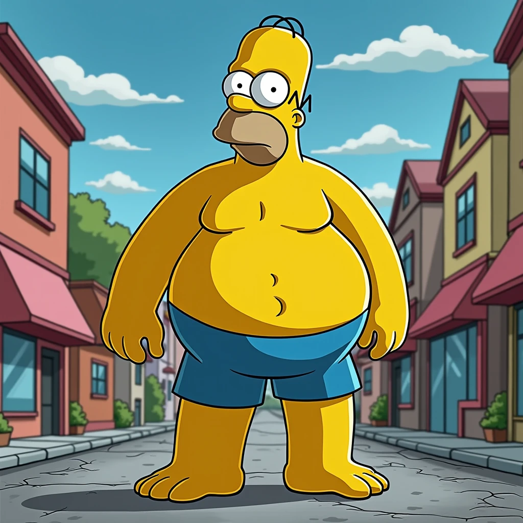 Strong Homer Simpson posing with a flat stomach