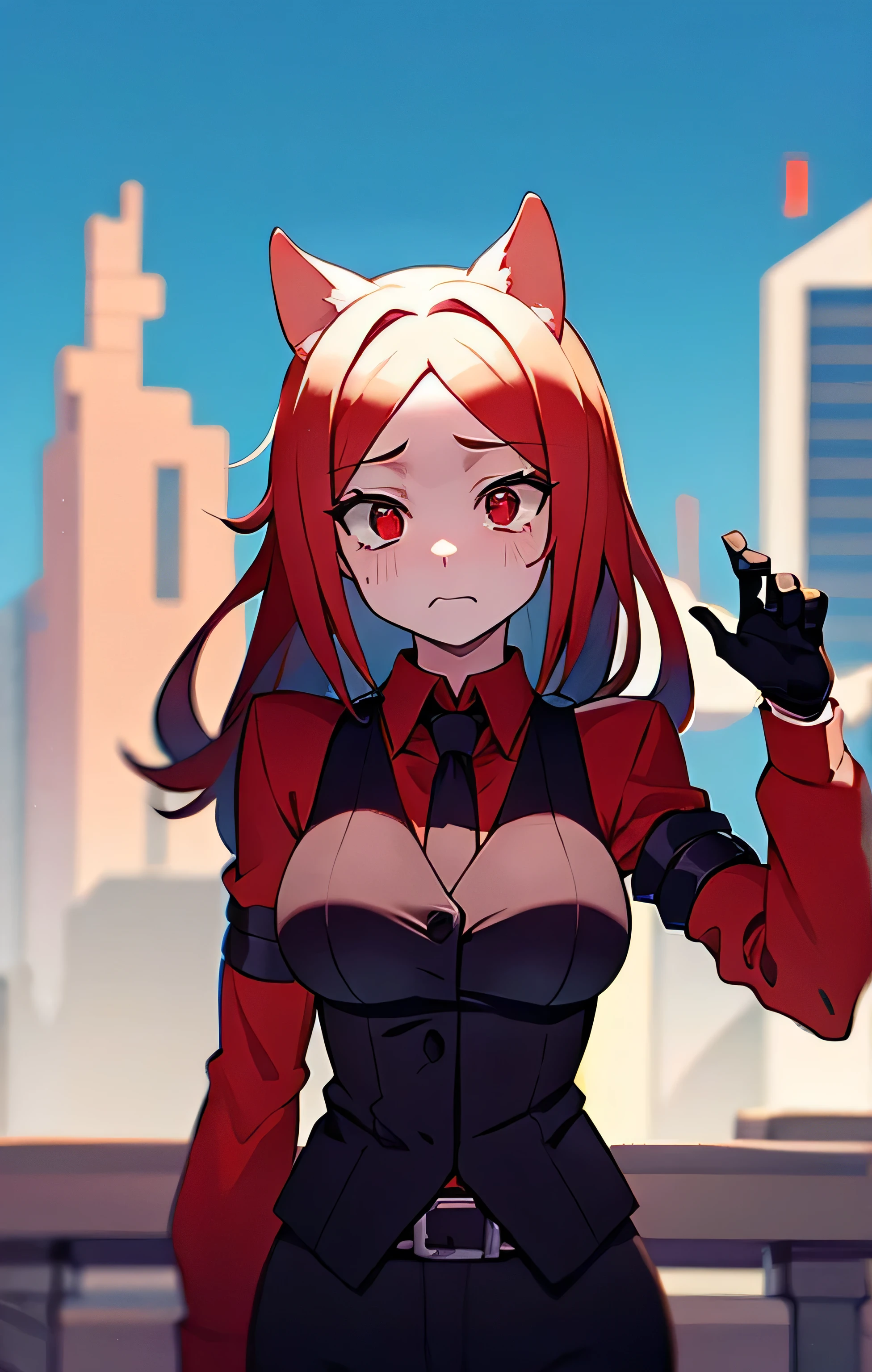 score_9, score_8_up, score_7_up, score_6_up, score_5_up, score_4_up, BREAK, source_cartoon, source_anime, solo girl, sad face, cry moment, cerberus \(helltaker\), red hair, long hair, red eyes, dog ears, red shirt, red gloves, red necktie, black pants, red vest, necktiescore_9, score_8_up, score_7_up, score_6_up, score_5_up, score_4_up, BREAK, sad face, sad, source_cartoon, source_anime, solo girl, cerberus \(helltaker\), red hair, long hair, red eyes, dog ears, red shirt, red gloves, red necktie, black pants, red vest, necktie
