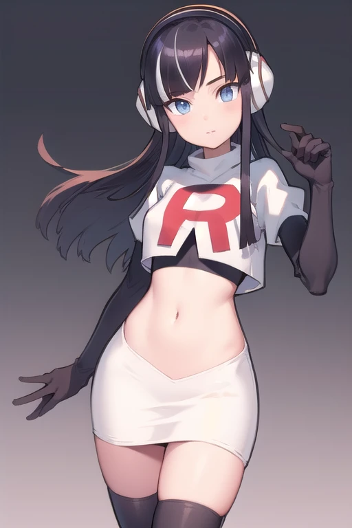 karyl,low twintails, twintails, cat tail,team rocket,team rocket uniform,white skirt,red letter R,crop top,black thigh-highs,black elbow gloves