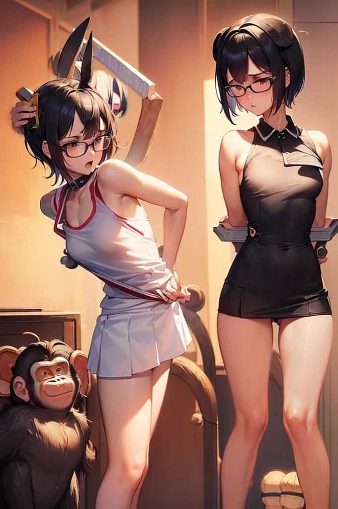 masterpiece, best quality,anime style, 1 girl,(((slender body))), (((small eyes,small breast,breast milk,breastfeeding a monkey baby))),(((baseball uniform,glasses))),(((((a monkey baby grabbing the girl))))),((((cum)))), (beautiful face), (((short hair))), (((straight hair))), ((((black hair)))),detailed beautiful skin, (perfect hands, perfect anatomy)