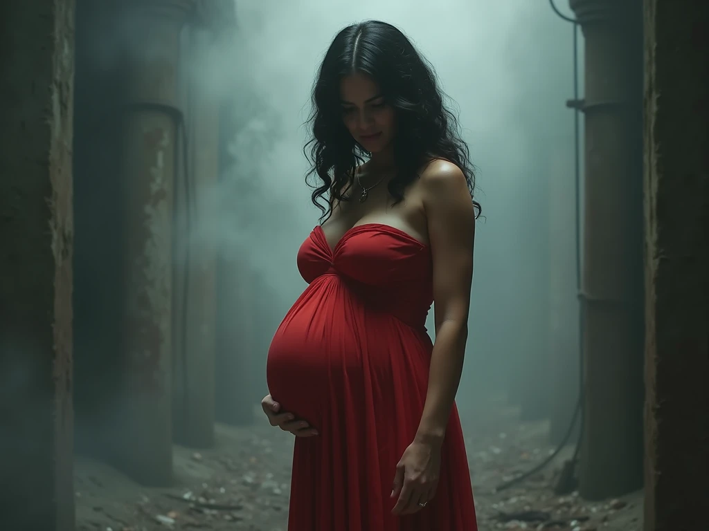 (highest quality、masterpiece、8k、best image quality、hyper realism、Award-winning work)、(1 pregnant woman:1.1)、((huge pregnant))、45 year old mature woman、wrinkled face、(wrap yourself in a pitch black robe:1.1)、(upper body photo:1.2)、emphasize body line、(eerie midnight:1.1)、(Spooky street in the dark midnight:1.2)、(Creepy and scary narrow alley in the middle of the night:1.1)、(Spooky alley streetscape detailed background:1.1)、(Creepy dark alley with cobblestone pavement:1.1)、(The exterior of a majestic and majestic building:1.1)、Spooky fog、Dark Fog、indirect lighting、accurate anatomy、perfect makeup、a sad expression looking at me、long eyelashes、glossy lips、Ultra high definition glossy skin、(Ultra-high definition bright and beautiful skin:1.1)、Ultra-high definition glossy lips、Super high definition beautiful teeth