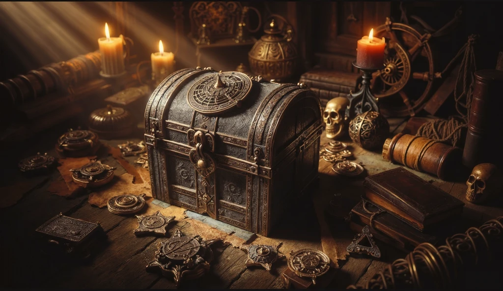 (Ancient underground style:1)The chest is full of treasure,gold coins,silver coin,A whole bunch of jewelry,Skulls all over the ground