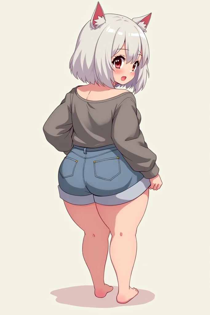 cartoon very simple cute simple drawing digital art simple shading simple color furry avatar hair tuft at forehead no clothes female white main fur simple eyes cartoon full wide eyes uwu thigh high socks thick thighs curvy hips vagina big curves