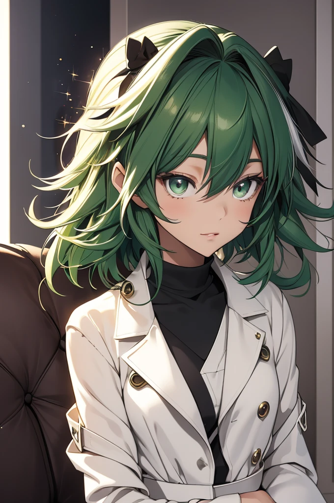 Izuku Midoria, a youthful and vibrant young woman with a confident and refined presence, dressed in a modern, high-class outfit that embodies contemporary elegance. Her perfect green hair is styled into soft, tousled waves, framing her delicate face beautifully. The green hair is lively, natural, and perfectly detailed, with each strand glowing vibrantly. Best green hair, effortlessly chic and polished, adding charm to her sophisticated look.

Izuku’s eyes are captivating, perfect emerald green eyes that exude warmth and intelligence. Detailed eyes, sparkling with confidence and poise. Best detailed eyes, filled with depth and expressiveness, perfectly complementing her poised demeanor. Green eyes so vivid and radiant, drawing attention with their striking beauty and gentle energy.

Her outfit is modern and sophisticated, featuring a tailored white blouse tucked neatly into high-waisted black trousers. Best detailed blouse, with subtle button details and a flattering cut. The trousers are sleek and perfectly fitted, accentuating her slim, athletic figure. On her feet, she wears classic black heels, adding height and grace to her stance. Over her shoulders, she drapes a lightweight, neutral-colored trench coat, tying the look together with timeless style.

Izuku Midoria, perfect green hair, soft tousled waves, best hair details. Perfect emerald eyes, radiant eyes, best detailed eyes. Slim and athletic figure, modern and poised. A high-class yet approachable outfit: tailored blouse, fitted trousers, classic heels, and a stylish trench coat.

