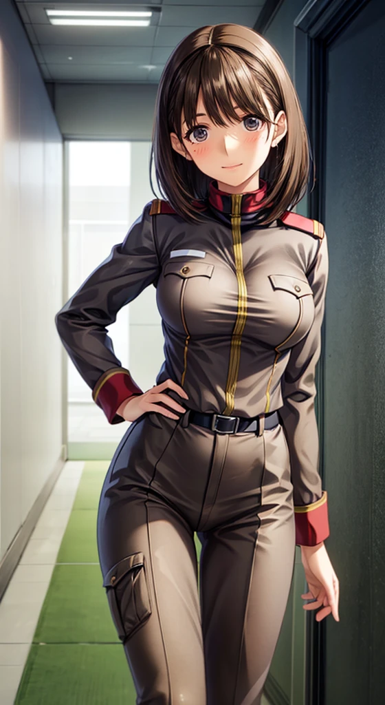 anime girl in uniform posing in a hallway with her hands on her hips, (sfw) safe for work, anya from spy x family, in uniform, red uniform, cushart krenz, female protagonist 👀 :8, cushart kenz, fully - clothed!!!, in a soldier uniform, makoto shinka, jk uniform