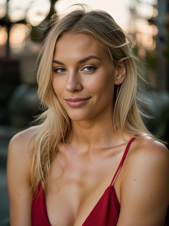 detailliert,(realistisch,photorealistisch,photo-realistisch),Instagram Post,eine atemberaubende junge Italienerin,lachend, Her personality is reminiscent of the timeless charm of Italy. Ihre Augen, voller Geschichten, Die Augen haben einen hellen Blauton, Weisheit mit einem Hauch von Unfug ausstrahlend. Ihre Lippen, reich und rot, reflect the vitality of Italian culture. Ihre Haare, as blonde and flowing as gold, umrahmt ihr junges Gesicht. The body is slim, die Beine lang. Flawless tanned skin,In einem roten Kleid gekleidet, Die leuchtenden Farben des Kleides scheinen den Geist Italiens widerzuspiegeln. Die Umgebung um sie herum zeigt eine typische Strassenszene aus Rom, Beautiful colorful Italian facades, nette Cafes und bunten Sonnenschirmen. Warmes Sonnenlicht.high resolution, Instagram Post