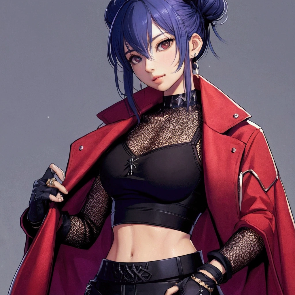 Realistic, High resolution, Soft Light,1 Female, alone, Hip Up, (Detailed face), we \(one piece\), tattoo, jewelry,kochou shinobu,Multicolored Hair,No bangs,Hair Intake,Purple eyes,amount,Black Shirt,Black trousers,Haori,butterfly,button,belt, knife, ((torn clothing:1.5)), ((Voluptuous body)), ((Expressions of pain)),