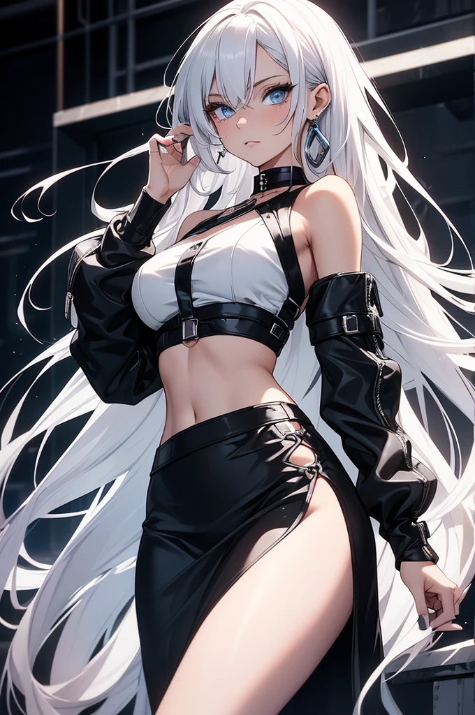 Anime girl with a body full of blood and a knife in her hand 