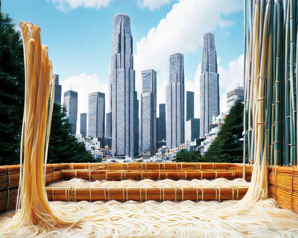 bamboo basket, noodles, no humans, spaghetti slider, fountain