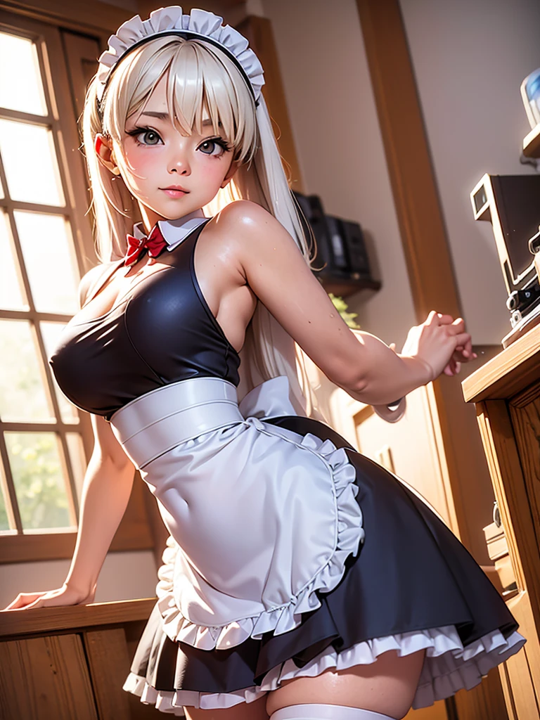 anime character in maid outfit standing in kitchen with open window, gorgeous maid, anime girl in a maid costume, maid outfit, anime cat girl in a maid costume, maid, maid dress, anime moe artstyle, anime maids riding early tanks, mikudayo, , pixiv 3dcg, wearing maid uniform, seductive anime girl, vestido levantado mostrando a buceta cabeluda, sem censura