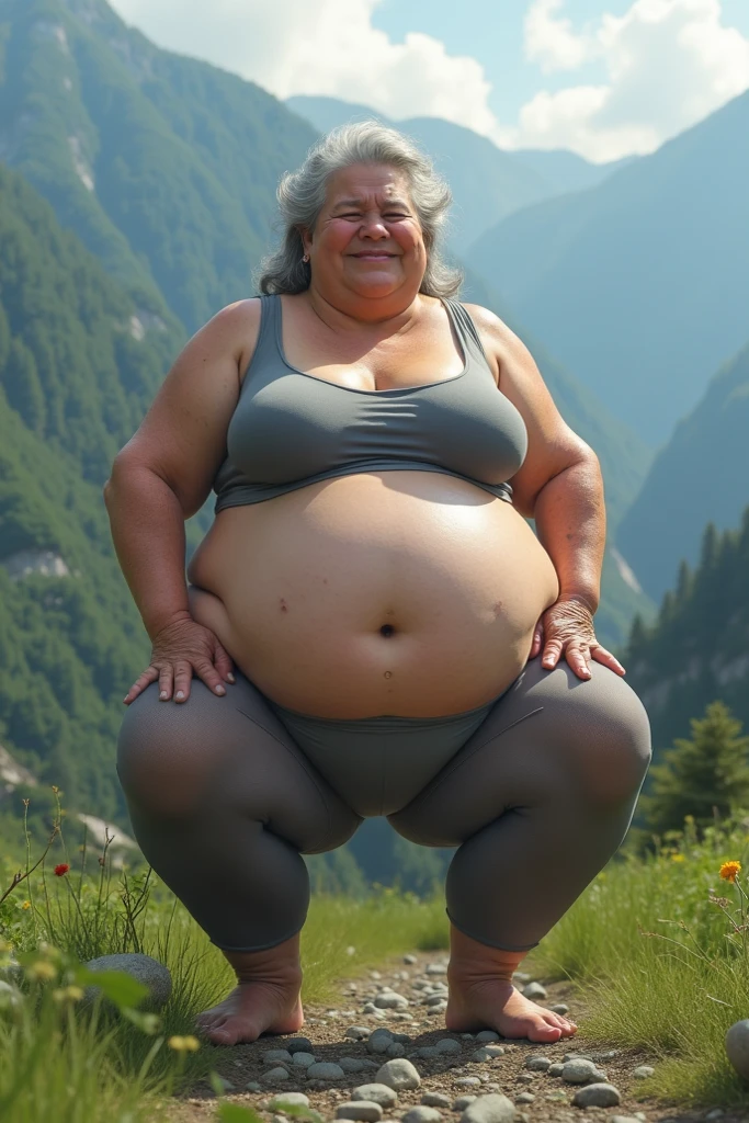 【Highest quality】、【8k】、Naked plump 70 year old Japanese grandma、In high temperatures、Background is a slide、walking