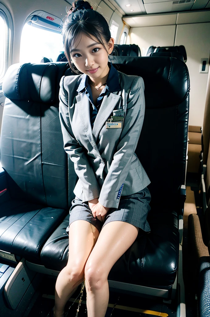 stewardess、high-heels、white sheathle panties、opening legs