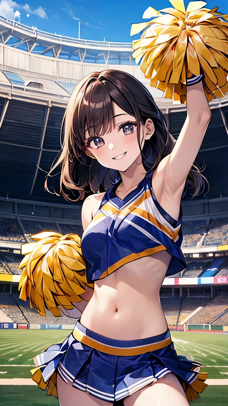 masterpiece,Highest quality,Very detailed,Dancing cheerleader beautiful girl, ager,Brown hair ponytail,Beautiful and detailed eyes,skinny, full body,Dynamic