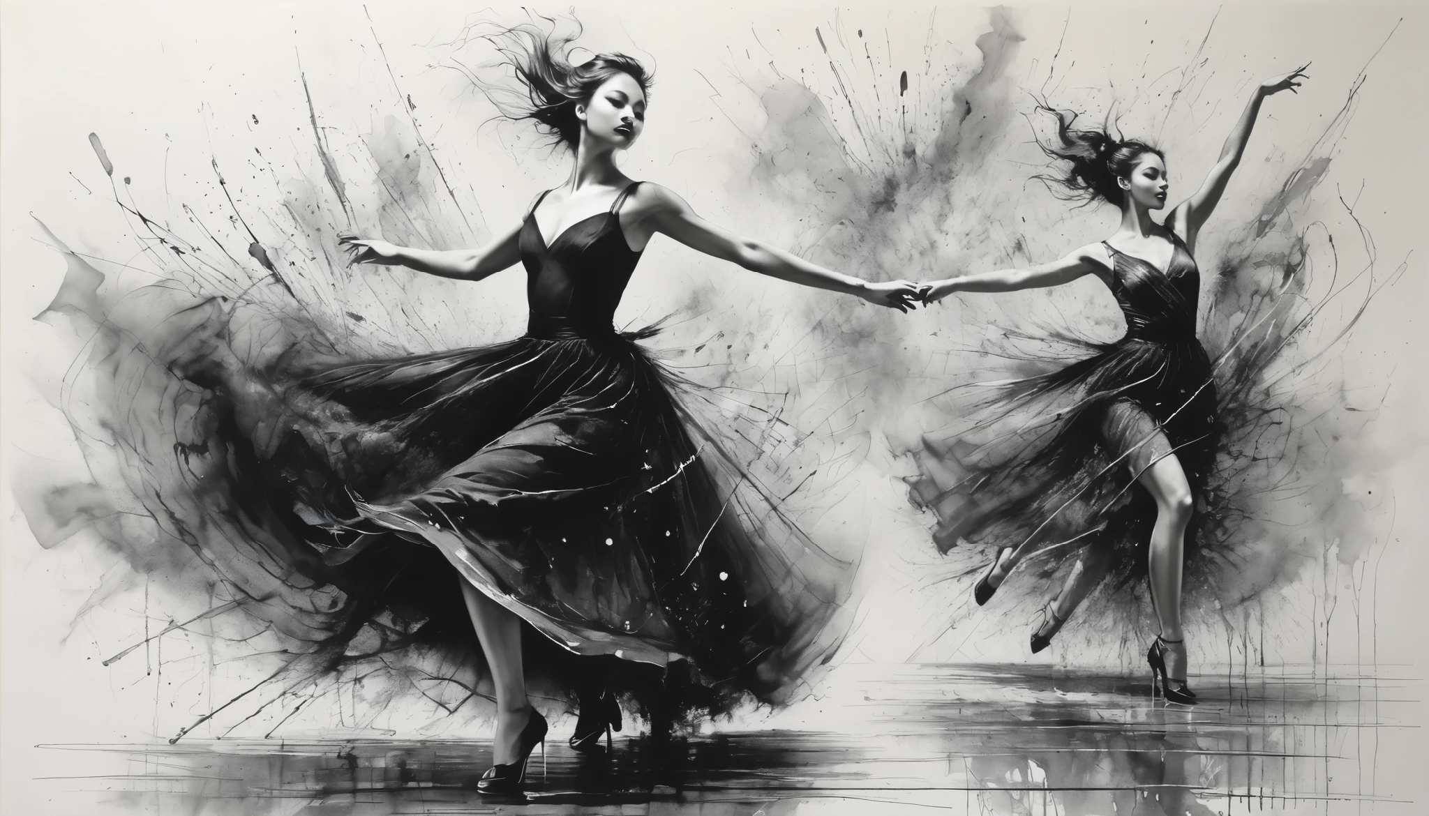 Charcoal drawing, crayons, black pencil drawing, pencil drawing, black and white drawing, graphite drawing,
Poster, Full length, stunningly beautiful young dancing dancing softly at a Russian music show, portrait by Willem Henraets, watercolor, wet-on-wet and splatter technique, center, perfect composition, abstraction, surrealism
Charcoal drawing, painting in the style of artists such as Russ Mills, Sakimichan, Vlop,
Leush, Artgerm, Darek Zabrocki and Jean-Baptiste Monge,