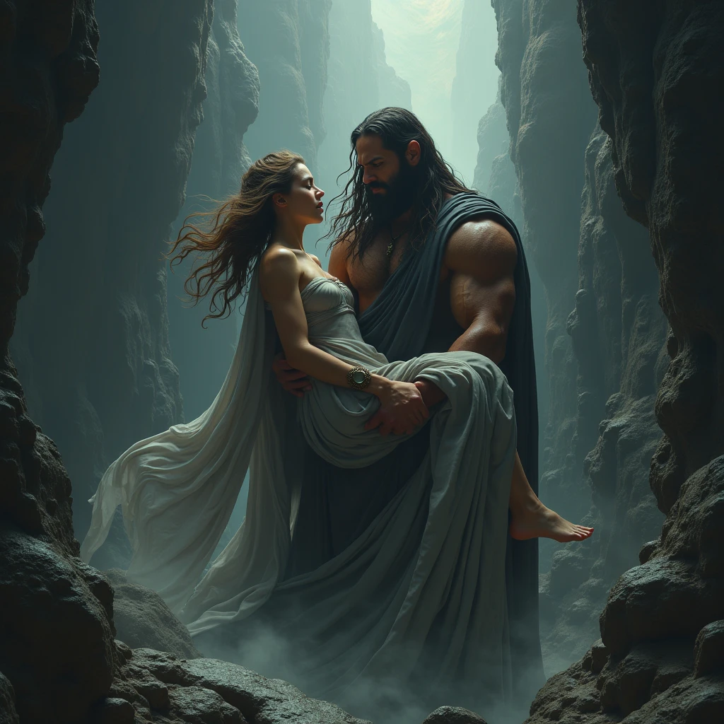 (masterpiece, high detail, high resolution, art style by Greg Rutkowski, depth of field), (one man and one woman, taking a bath in an underground lake, ((characters interacting)), alone in a ((dark cave)), resting from his travel, removing his cloak, view from behind, attentively observing his surroundings), (background: dark narrow cave tunnel), (large white cloak billowing dramatically in the wind at his back), visible muscles, sculpted body, strong arms, strong legs, brown skin, battle scars on entire body, ((dirty skin with sweat streaks)), (thick rusty paint hair: 1.8), sensual, ((strong body)), full body view, ((dark background), (inside of a cave background), (stern facial expression), relaxed, detailed, (volumetric, level difference detail), dusty atmosphere, backlight, contour light, strong but seductive, (((alone))), washed out colours
