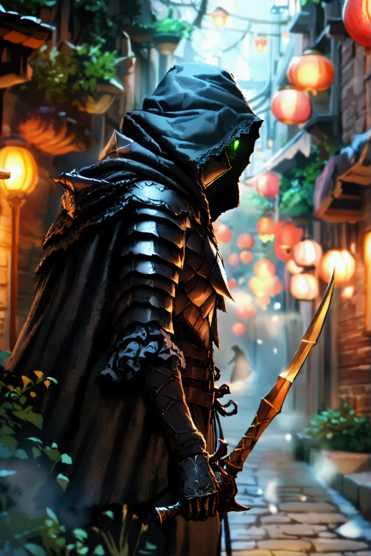 lovecraftian horror Intricate cybernetic ninja with a touch of urban-noir punk grit navigates through the twilight borderland of shimmering fog veiling a realm brimming with eldritch mysteries, bathed in neon splendor and gory shadows. Gui Zhongwei-esque armour clad body speaks volumes of masterful martial prowess tempered by arcane wisdom, while phantasmal spirits loiter around hinting at ominous forces cloaked in mist - in this surreal tapestry of chiaroscuro hues thrives an uncanny tale whispered amongst the art elite, soon to rule Artstation's ethos. . eldritch, cosmic horror, unknown, mysterious, surreal, highly detailed