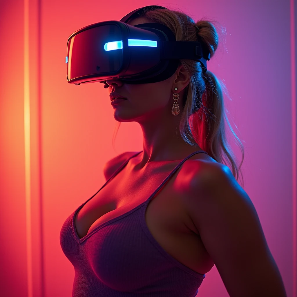 Best quality, one person, ((masterpiece)), 8k, raw, ((a hot chick young beautyful big tits girl)), ((detailed face)), (there is a dark cyber room in the background), (good anatomy), detailed eyes, detailed face, (((long black hair))), (((black lingerie with Garter Belts Sexy ))), ((Secretary outfit)), (((good anatomy))), (big tits), (((posing with her breasts))), facing the camera, makeup, (PUSH UP TITS), (((WEARING A VR Headsets))), (tits on focus), (((blonde hair))), (((the girl is in the middle of the picture))), (((there is only one person in the picture))), (((lacy brassiere)))