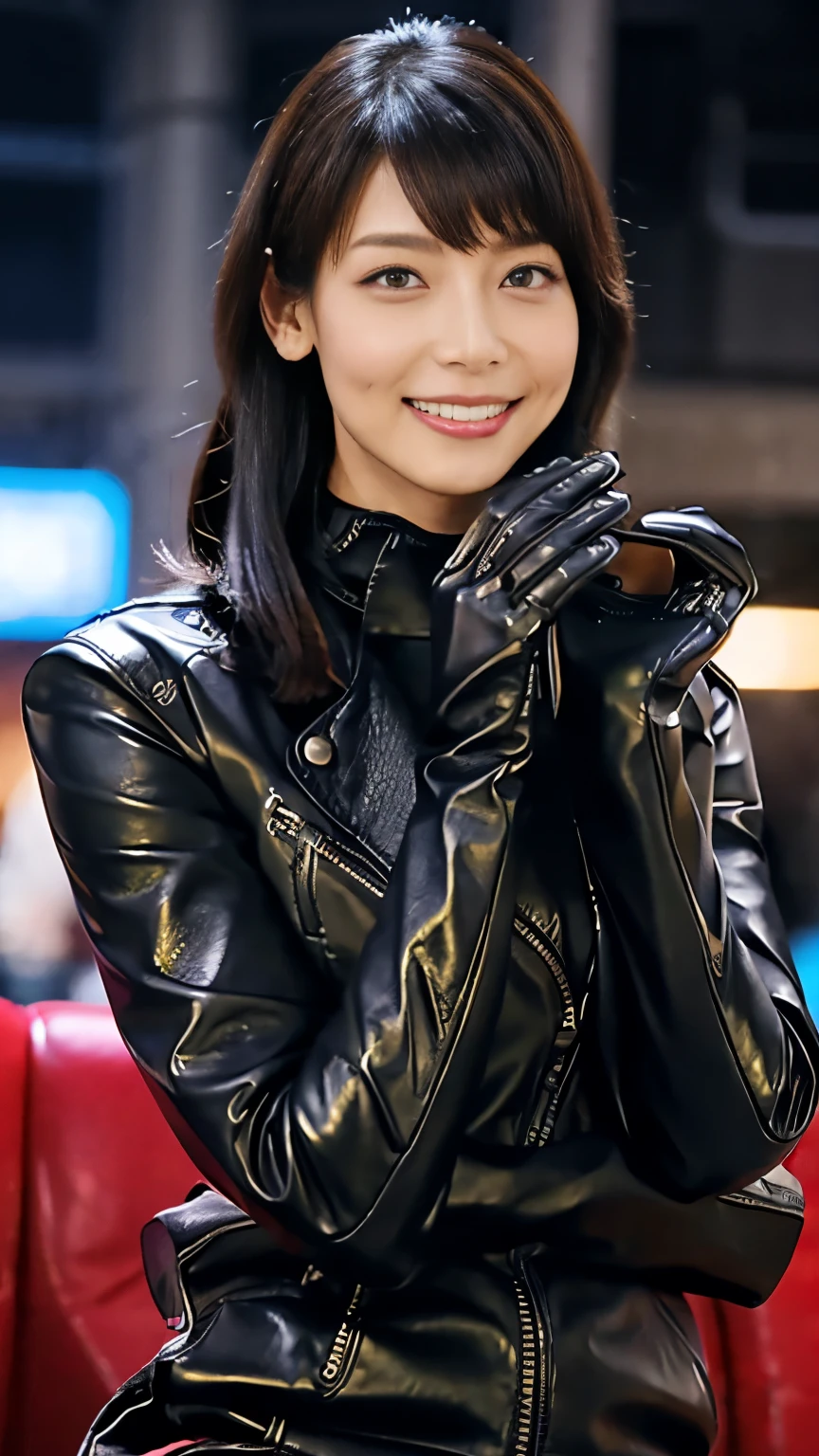 black leather rider jacket , Office in the Dark, Black leather gloved fingertips on both hands,Wearing black leather gloves,Sitting in a black leather chair、 Japanese female new recruits (Black leather gloves cover both hands) (The angle is horizontal)、Black Leather Pants,Black Leather Black Leather Pants, black leather skinny pants 、very tight fit. Black long leather boots on both feet、 Dark Haired Ponytail ((She wears black leather gloves on her hands))Full Body Photo, full body shot full body full body leather suit ,☺(Long boots plus leather pants boots in :1.5)、Full body shot from head to toe、very tight fit. If you turn in this direction。Wearing black leather gloves,Wearing black leather gloves,Wearing black leather gloves,Wearing black leather gloves,Wearing black leather gloves,Wearing black leather gloves,黒のレザーパンツが美しい😍黒のレザーパンツが美しい😍黒のレザーパンツが美しい,😍こちらを見ながら笑faceで微笑んでる,City lights、(Cyberpunk City Street:1.3))、 detailed lighting、
best image quality、 super high resolution、( realism:1.4)、Korean Beauty Star、The most beautiful KPOP stars、face、Horny Korean Makeup、A body that makes you want to touch it、Realistic leather texture、Costume made of smooth leather fabric、The drape of the curved parts of the leather fabric、The costume is very shiny、Quality of the costume、8K Photo Quality、(shy Smile:1.4)