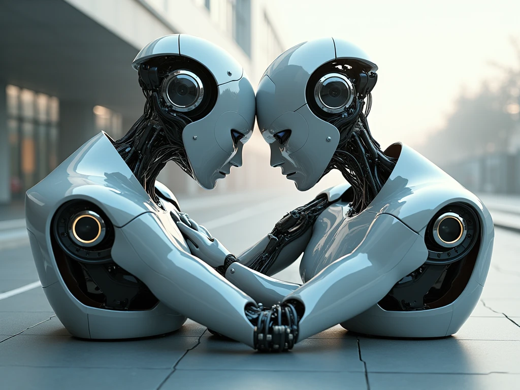 Very tall robot contemplating crowd of humans, futuristic city, cyberpunk, 3d render, high quality, realistic photo,
