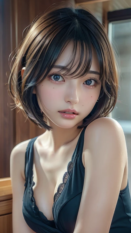 1girl short-haired blue-eyed naked was on the chair