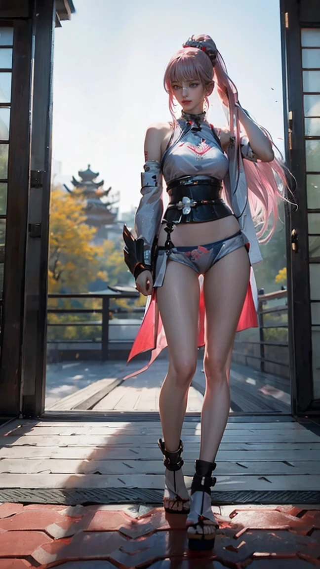 Highest quality、Surreal、Perfect Anatomy、Crowded downtown area、Wet and shiny white skin、Model body type、Micro Bikini、Sweat drips from the body、Rainbow Hair、Super small face、blush、Ahegao、Natural light、Surrounded by spectators、crowd、Photo session、Cleavage、Cyberpunk City、Neon Light、sword、Rubber suit、