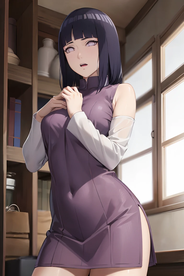 masterpiece, best quality, hinata/(boruto/), long hair,  medium breast, short kimono, slim legs