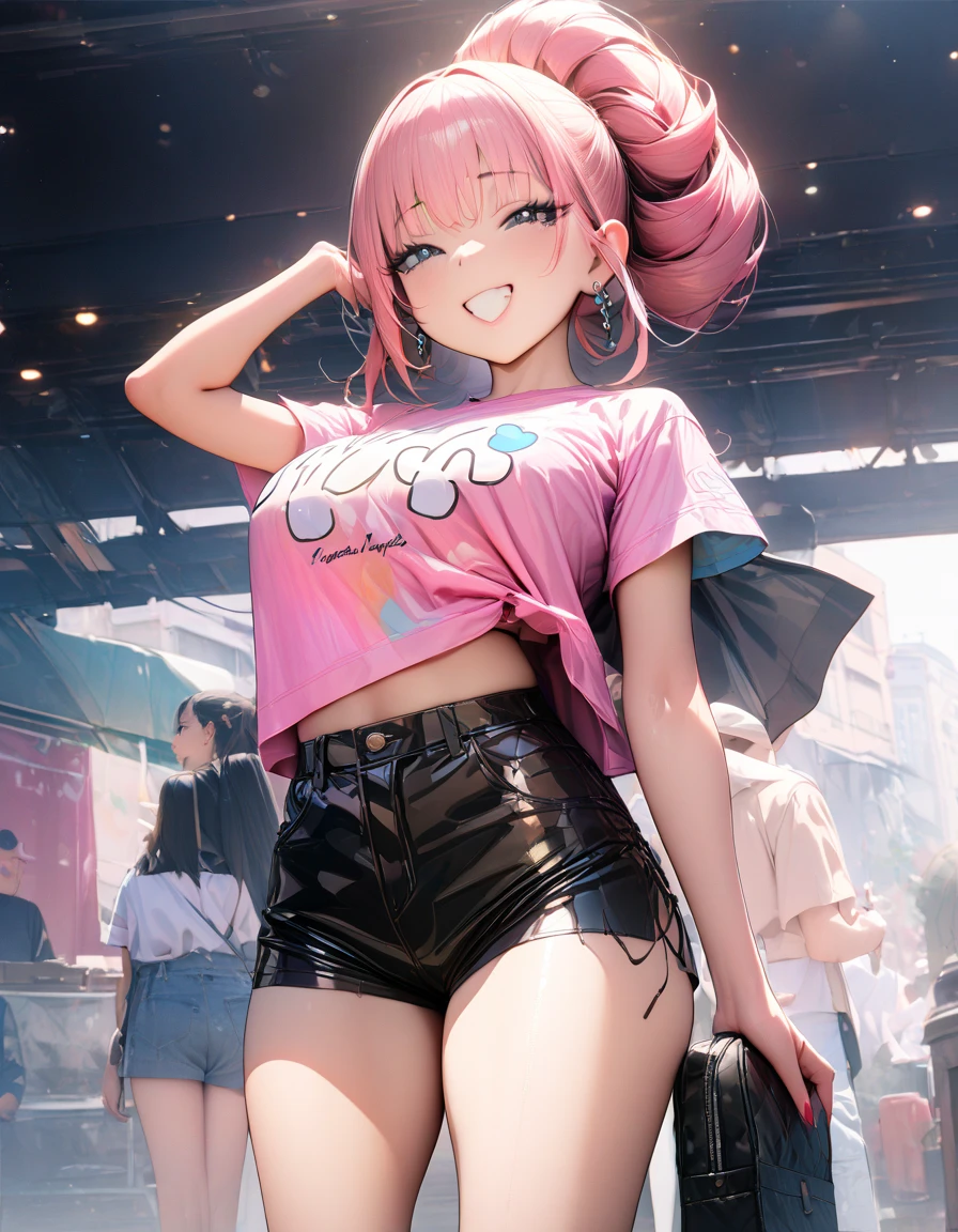 Cute Baby Chibi Anime、(((chibi 3d))) (Best Quality), (masutepiece)、Chibi Model、Standing、(Shorts over orange pantyhose: 1.4) (Houndstooth heart mark shorts) (Fashion magazine cover:1.6)、(cosmetics、Cover of autumn makeup method) Shibuya、Scramble crossing、