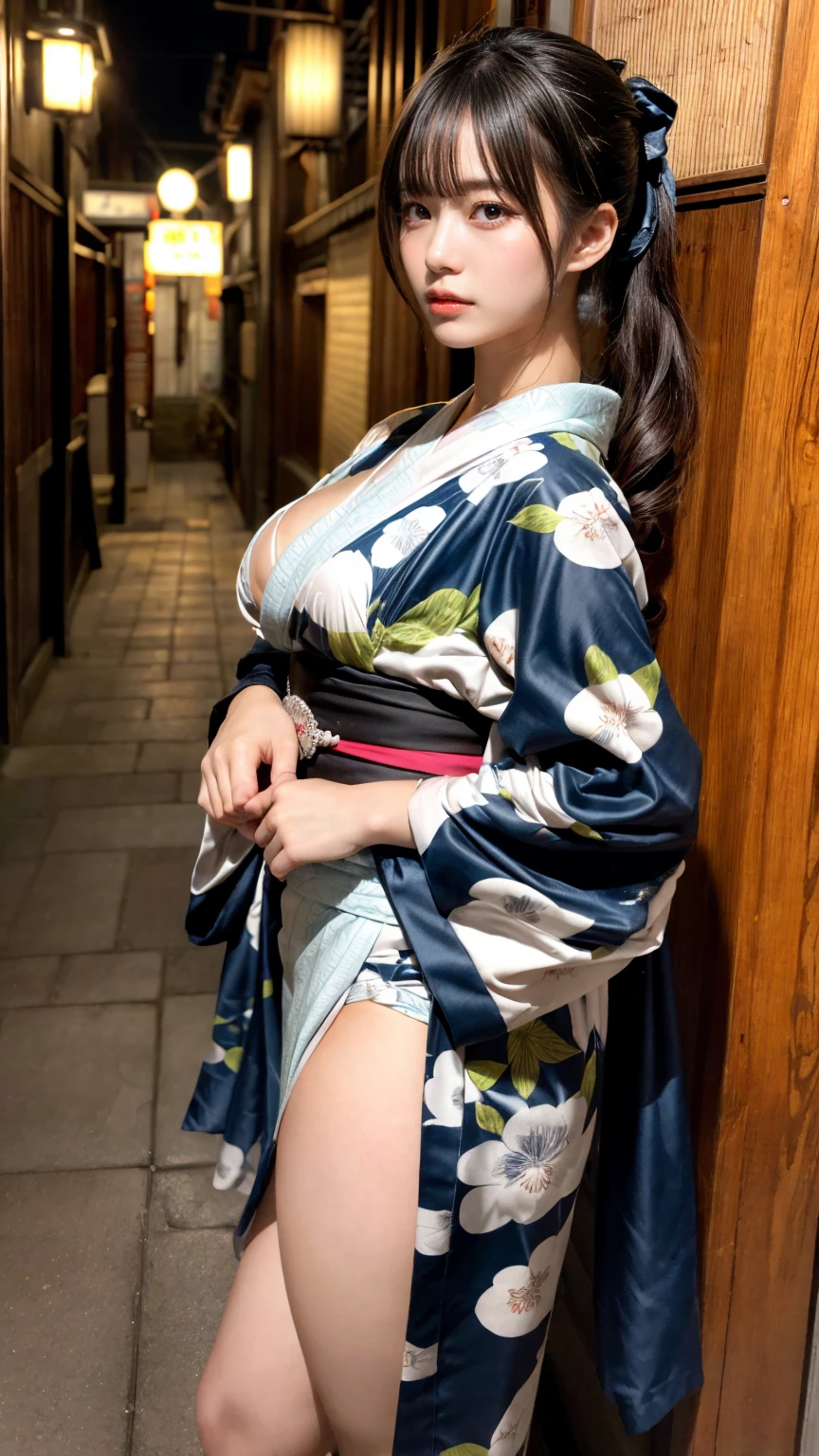 Japanese. revealing kimono. beautiful breasts. USA. Sight. Attention to detail. full length. legs.