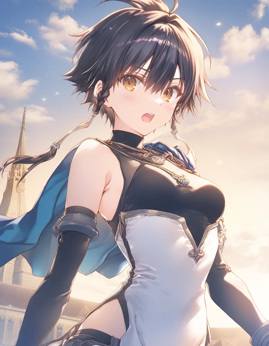 1girl, tomboy, little female, small breasts, beautiful detailed eyes,open mouth, outdoors,wind, fantasy, game CG, break,((artist:mitsumi_misato)),(artist:fujiyama),(artist:suzumori),(masterpiece), (best quality), (ultra-detailed), very aesthetic, newest, beauty illustration,super detailed skin, (masterpiece), (best quality), (ultra-detailed), very aesthetic lighting,newest ,hi res,absurd_res,shiny skin,very high resolution,2023,2024,(shaded),digital media (artwork), realistic lighting, 4k, 8k,architecture,photoshop_(medium),