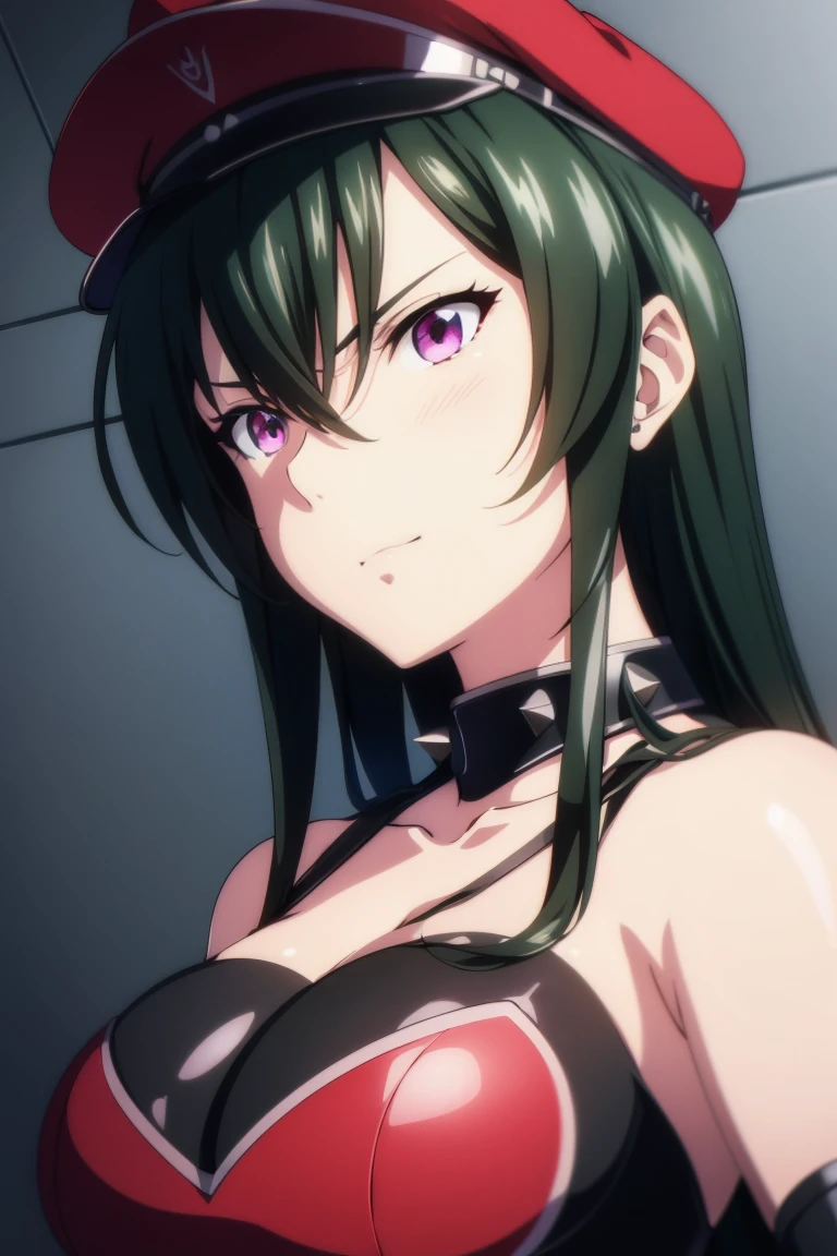 bondage, kiss, long hair, side shot, beautiful girl, naked ugly man, peaked military cap, elbow gloves, choker, bare shoulders, pink eyes, evil smile, open mouth, kiss, tongue out, couple, nsfw, 