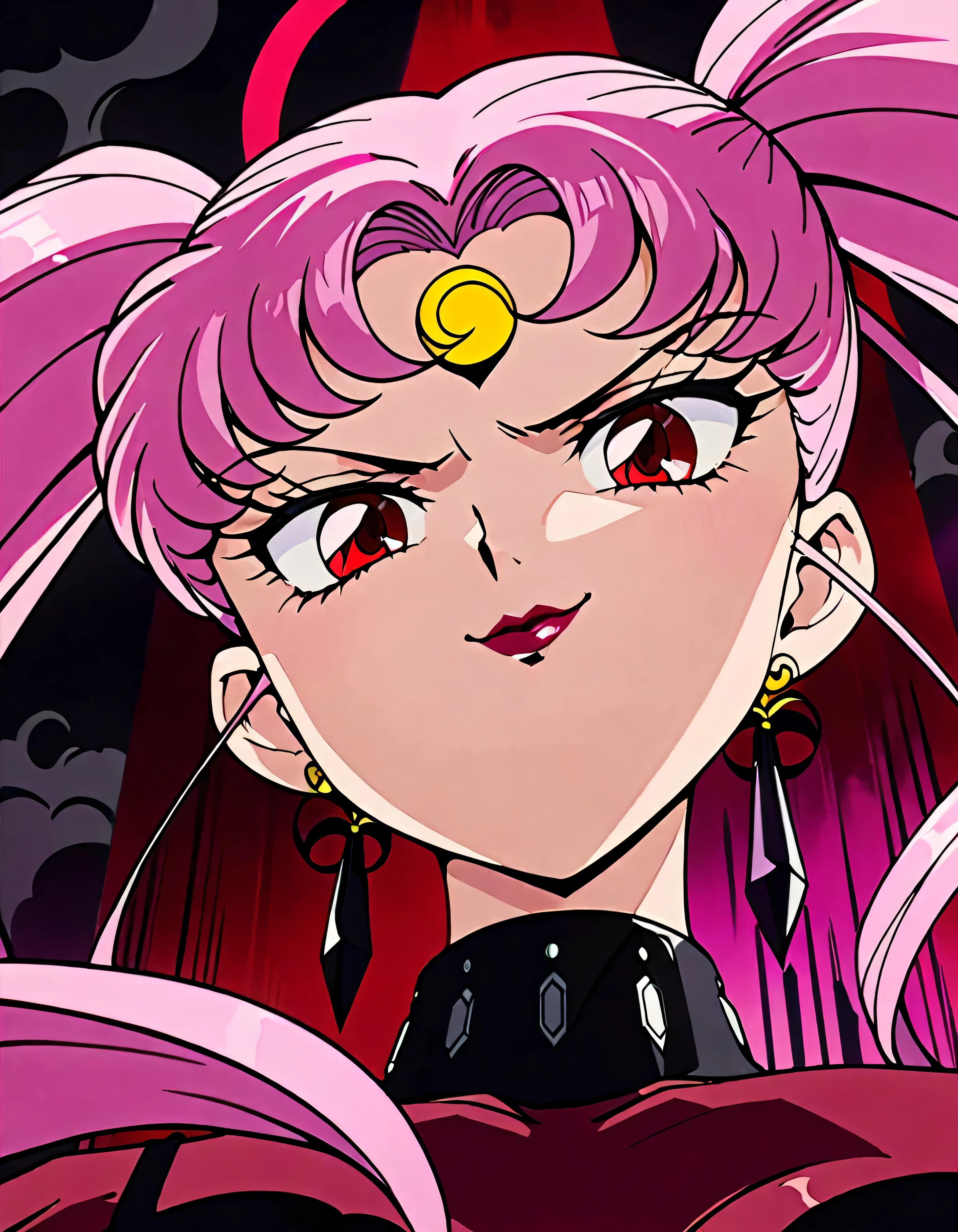 ((masterpiece,best quality)), absurdres,
Black_Lady_Sailor_Moon,
solo, smiling, looking down at viewer, cowboy shot,
cinematic composition, conceit,smile worst,worst ridecule,evil moukery,hand on hip,upper body,two hand,sadistic smile,deep shaded face,laugh at,evil smile,evil smirk,two hands,five fingers,smile worst,worst ridecule,evil moukery