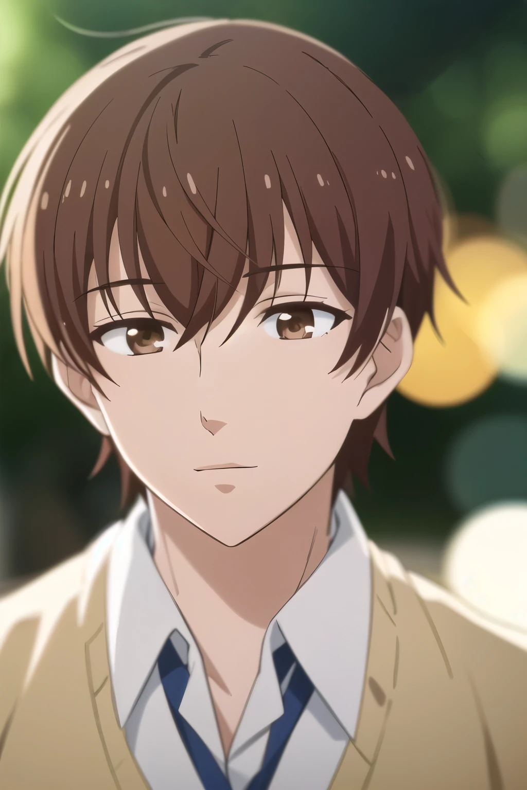 photorealistic, (4k), depth of field, (Masterpiece), (realistic skin texture), extremely detailed, intricate, hyper detailed, high resolution, professional photography, bokeh, depth of field, sharp detail, best quality, , 1boy, solo, male focus, takumi_kijima, brown hair, brown eyes