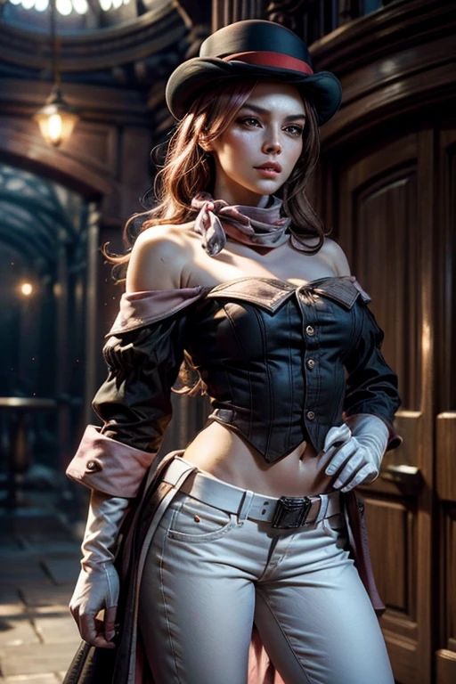 steampunk, very detailed beautiful girl, very detailed face, very detailed eyes, very detailed skin, very detailed fingers, very detailed nose, very detailed detailed mouth, perfect anatomy, detailed background, detailed clothes, one girl, (20:1.2), 20s, incredible beautiful girl, realistic body, petite, white skin, radiant skin, slim body, handsome body, brown hair, Medium Cut Hair, Pretty, Youthful, Pretty Face, Realistic Face, Delicate Eyes, Saggle Eyes, Top Hat, Antique Pilot Goggles, Leather Vest, White Blouse, Leather Pants, Long Boots, Camera Gaze, Cowboy Shot, Front Face, Standing Posture, Contrapposto, Dynamic Lighting, Small Pretty, Cowboy Shot