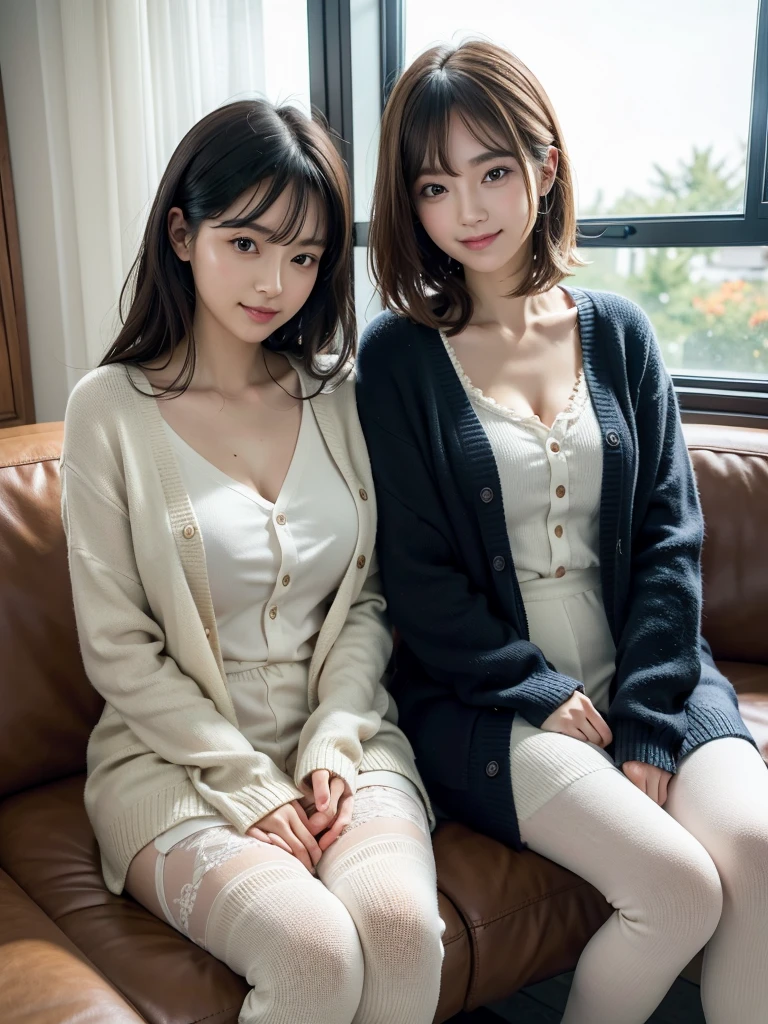 8K, RAW portrait of (Women in Japan),masterpiece、Photorealsitic:1.3、photographrealistic, 超A high resolution, Best Quality, Real life photography ,( At night :1.1),
2girls, (((Two girls showing off their panties in the bedroom late at night)))、(kawaii faces:1.4)、very cute japanese girl,((Japanese high school girl))、((Realistic Schoolgirl))、((School uniform、Cream cardigan、Plaid pleated skirt、a bow tie))、 Long hair,,Slender body,、inside in room、
Big beautiful detailed eyes, Black hair,(depth of fields:1.3),、((Disheveled clothes:1.3))、 ((dark-brown eyes:1.5))、(Authentic skin texture:1.3)、(Immersive atmosphere:0.8、Chiaroscuro:1.2) 、(looking at viewert)、Looking at the camera、Look at viewers、((embarrassed from:1.5))、A smile:0.3、((Reddened cheeks:1.3))、((Ceiling from below:1.2))、(The body is facing the camera:1.5)、((Wear very small silk panties:1.4))、((up skirt))、((Woman Pulling Up Her Skirt))、((Spread your legs to the sides))、((frombelow:1.48))、((Close-up in panties:1.58))、((pantie shot))