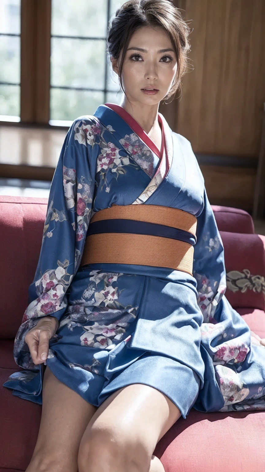 Best-quality, Masterpiece, Ultra-High-Resolution, (Photorealistic:1.4), Raw Photo, depth of field, professional lighting, perfect anatomy, extremely details, 1girl, Japanese idol, cowboy shot, wearing Japanese KIMONO, angry at her manager, slashing with Japanese KATANA, extremely cute face, extremely beautiful and extremely big eyes, extremely beautiful short-cut-haired, extremely beautiful skins, realistic skin texture, extremely beautiful long-eyelashes, extremely beautiful lips, childish-body, extremely beautiful thighs, looking at viewer, detailed Japanese-KIMONO, detailed Japanese-KATANA