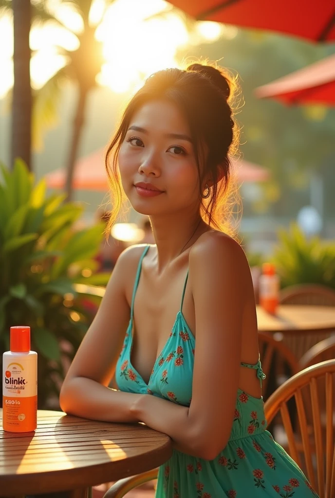 [[((young attractive Singaporean woman with strong Chinese Asian influence, a brown tanned complexion, long straight dark black hair, striking almond-shaped dark brown eyes, and a  frame:1.6)), ((Sophie Tan:1.5)), performing a graceful yoga pose on a beautiful tropical beach in Southeast Asia ((focus on the beach setting:1.6)). She is wearing a stylish bikini that highlights her fit and toned physique. The background features clear blue water, lush palm trees, and a vibrant sunset casting warm, golden hues across the scene ((focus on the vibrant sunset and clear blue water:1.5)). Sophie is accessorized with fashionable sunglasses and chic jewelry, adding a touch of glamour to her athletic look.

Nearby, a picnic setup is arranged with delicious and healthy food, including an assortment of fresh fruits, colorful salads, and refreshing drinks ((focus on the picnic setup:1.4)). The overall vibe is relaxed yet active, perfectly blending leisure and fitness in this picturesque setting. A subtle purple overlay unifies the colors and enhances the overall aesthetic.

The scene is captured in landscape orientation with a slightly zoomed-out perspective, allowing all elements to be prominently featured. The image is taken with a ((full-frame DSLR:1.4)) using a ((24-70mm zoom lens:1.4)) to keep Sophie in sharp focus while also capturing the stunning surroundings. Professional lighting ensures her features and the vibrant background are well-lit, creating a balanced and visually appealing image.

The image should be in ((8K resolution:1.5)) with ((hyper-realistic detail:1.6)), showcasing every intricate detail of Sophie Tan, the beach setting, and the fitness activity. The image should exude a sense of serenity, health, and luxury, making it a perfect profile cover image.]]