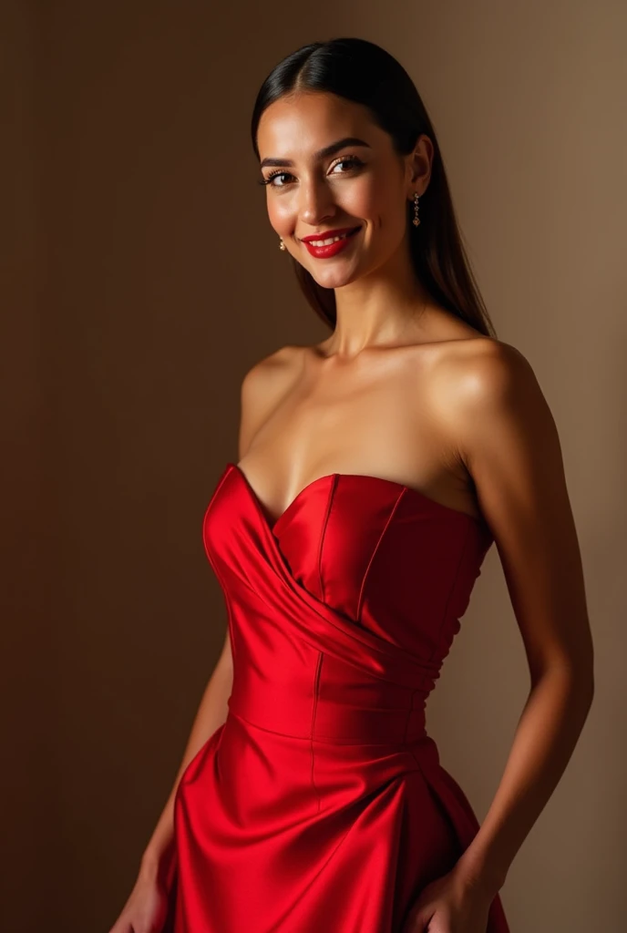 (photorealism:1.2), beautiful woman, portrait, look like Mélanie THIERRY, sexy, dancing in a low-cut red evening gown
