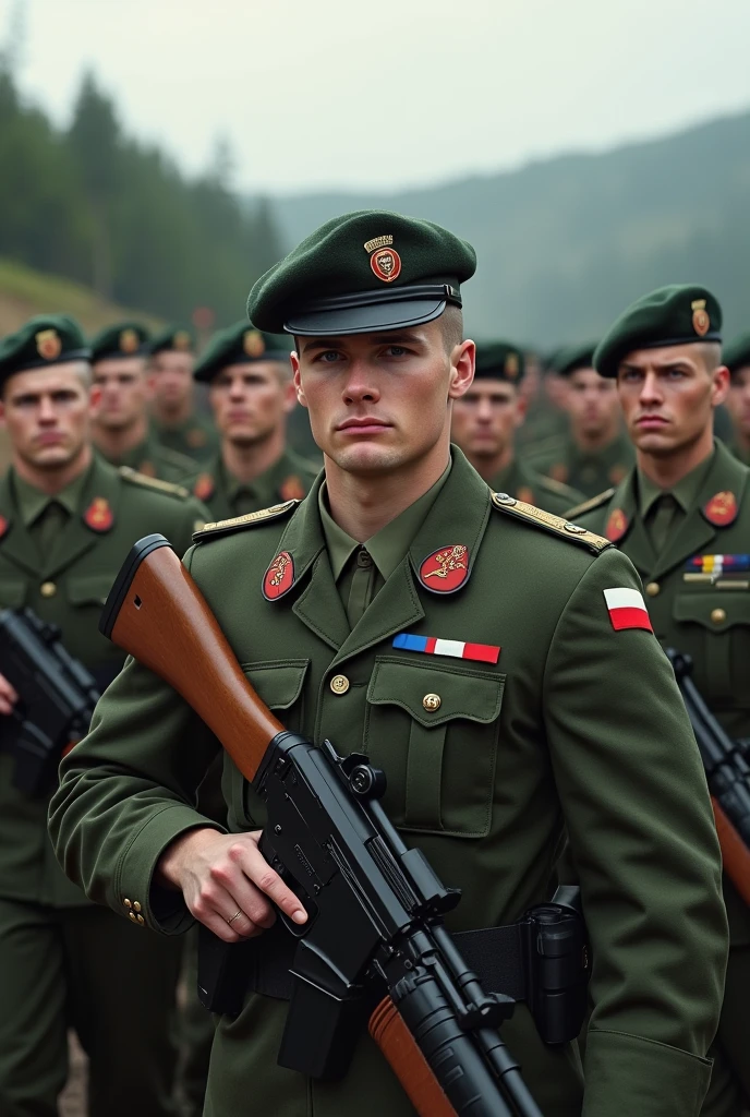 Create an image of the Russian army showing its flag, luego de ganar la guerra contra Ucrania y la OTAN.