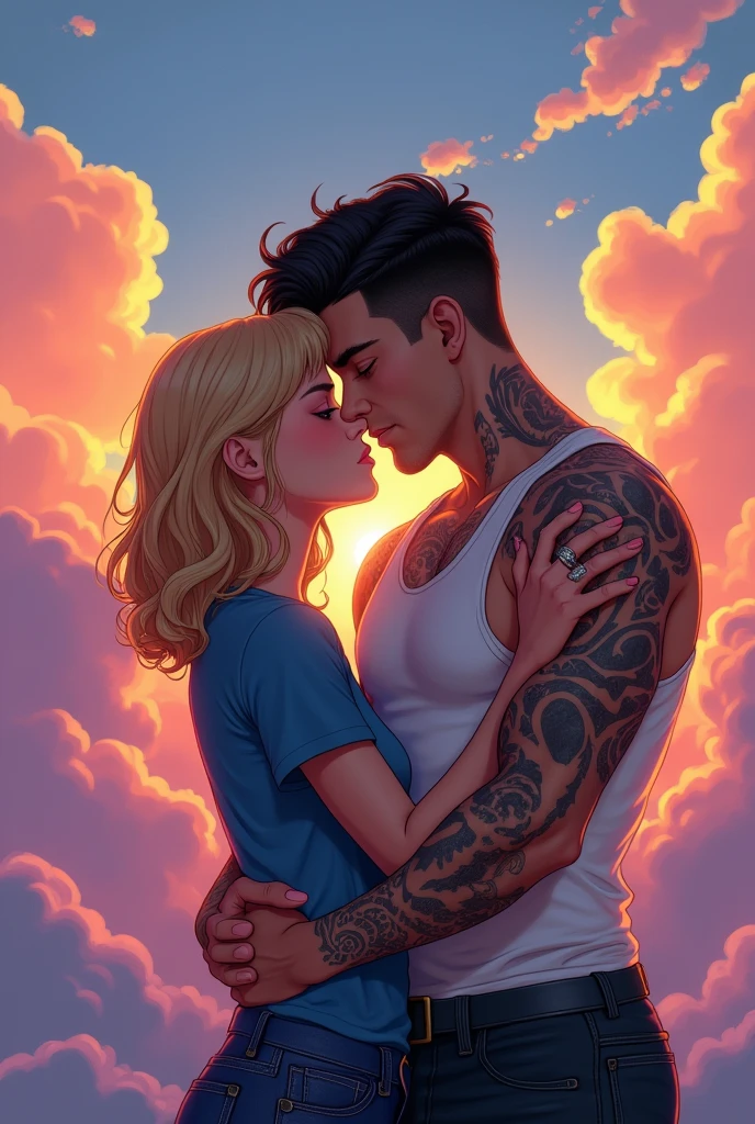 Silhouette Art, extremely intricate, masterpiece, Best quality, A couple is hugging each other, The detonation of an atomic bomb generates a massive mushroom cloud., closeup