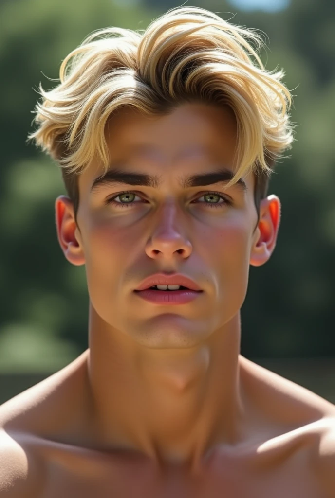 Painting of a shirtless young blond man with a large penis