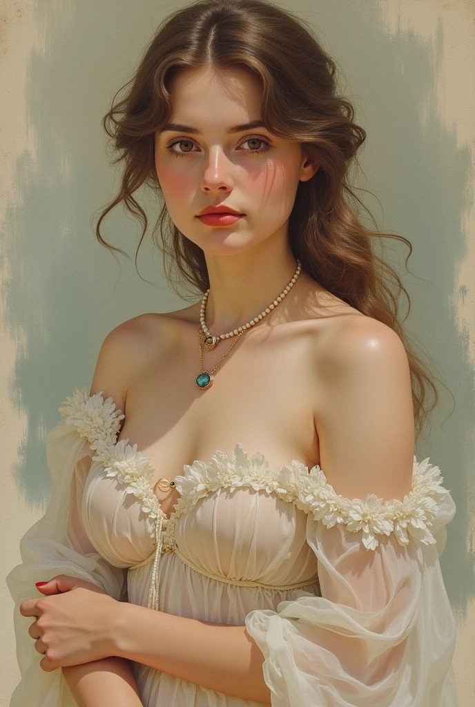 Victorian Hungarian women, Women of the 17th century, Hazel hair, Pink lips, Nice feature, Wadim Kashin, James Gurney, ink, Splash Art, Amazing beauty, Royo, after sexing, Super detailed splash art modern European oil ink painting, Mid Gorgeous Breasts, Gorgeous Body, oil painting, Bright Turmaline Green eyes, Blush.