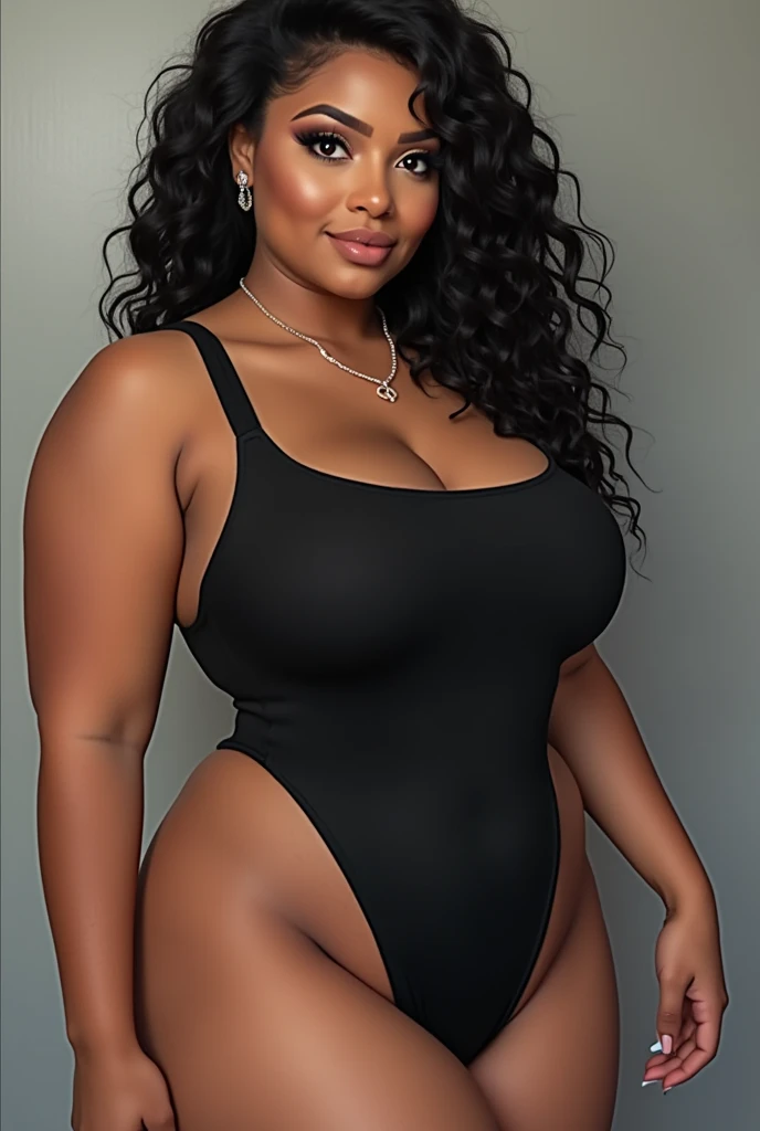 Mixed black ethnicity, curvy girl, long straight hair, Women’s Short Sleeve Bodycon Romper Stretchy Square Neck Sexy Unitard Jumpsuit, sexy pose, outside, wide hips, curvy body