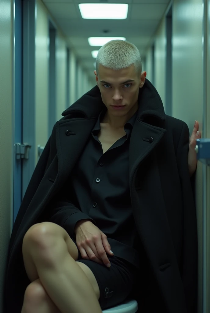 (evil albino tall lathy queer male undead Vulture King, bird brain, thin neck, frail shoulders, weak arms, flat chest, soft belly, massive male genitals, curvy hips, thick avian thighs, massive buttocks, depraved homosexual, rapist, kidnapper, cradle robber, weak stomach, weak bladder, a boy reaches between his legs from behind, grabs and tears his testicles off)