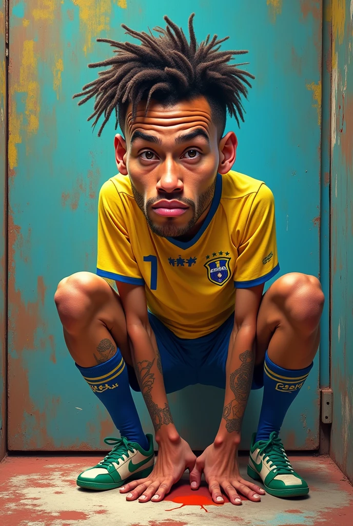 Criar , um rapper de pele escura , na favela , de cabelo liso curto , corte do jaca
