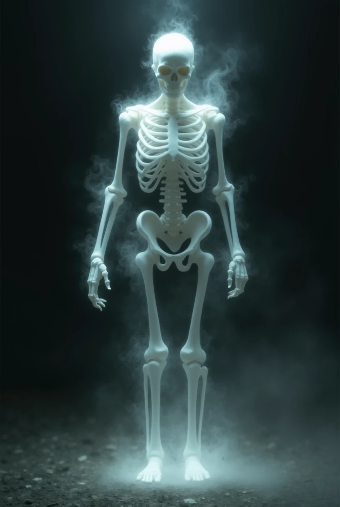 dark, horror, masterpiece, best quality, intricate detail, absurdres, DREAD, a skeletonized man with bits of flesh hanging off his bones, his skull is covered in icicles and frost, intricate carving, wearing a face mask, glowing eye sockets, wearing a frozen blue crown