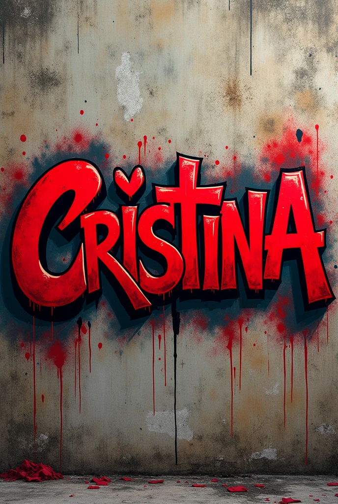 Make a graffiti image with black and red colors with the name Cristina